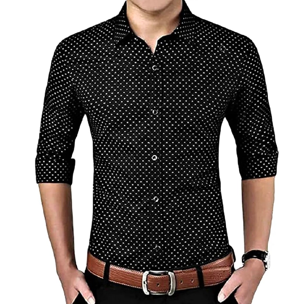 Men Long Sleeve Shirt Polka Dot Casual Shirt
