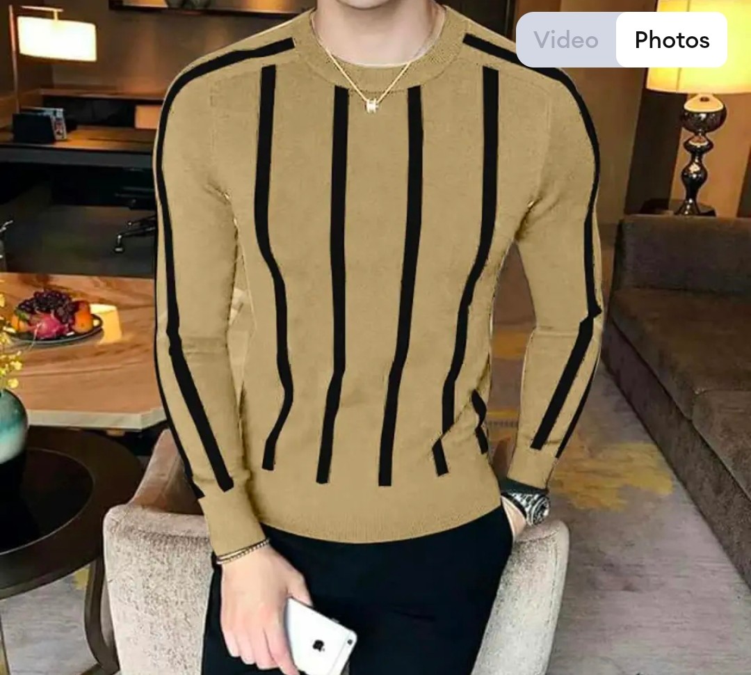 Horizontal and Vertical Line Full Sleeves T-Shirt for Men