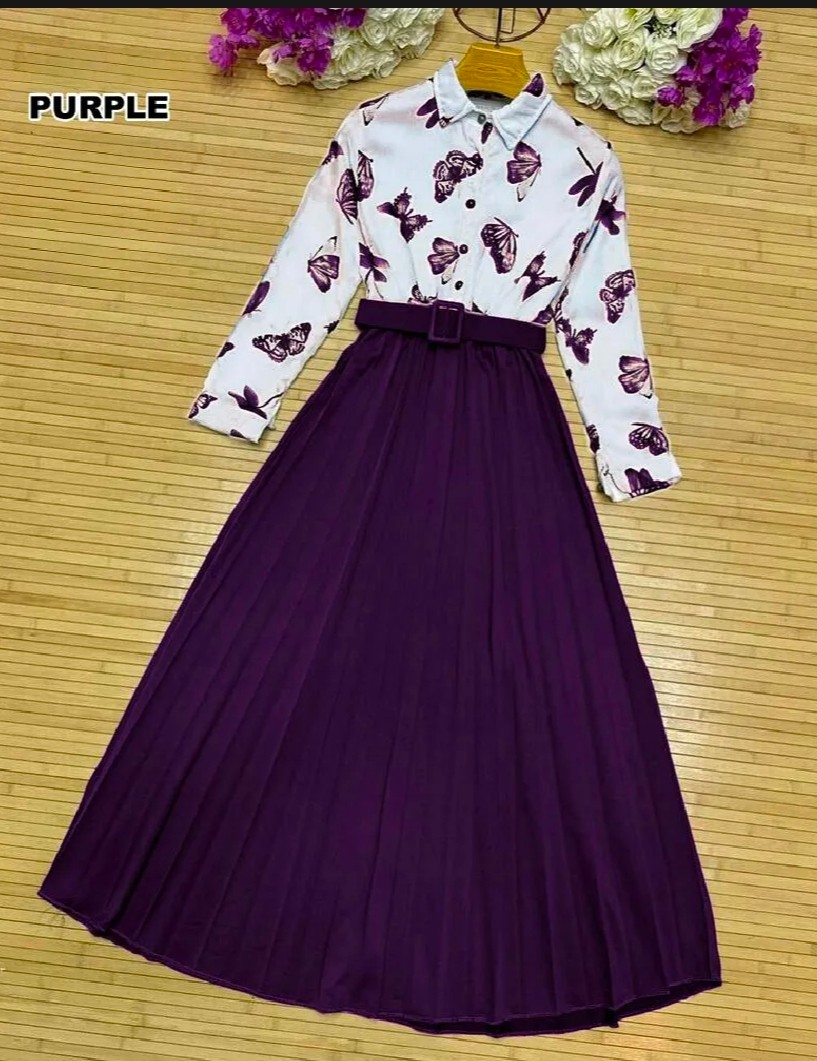 Butterfly Printed Top with Skirt & Belt